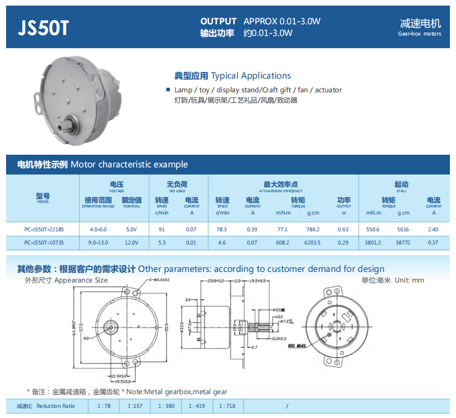 JS30 gear motor for toy car